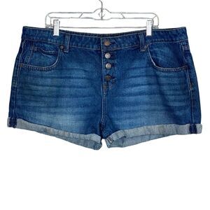 No Boundaries Rolled Hem Denim Shorts Button Fly Juniors Size 19 5 Pocket Design